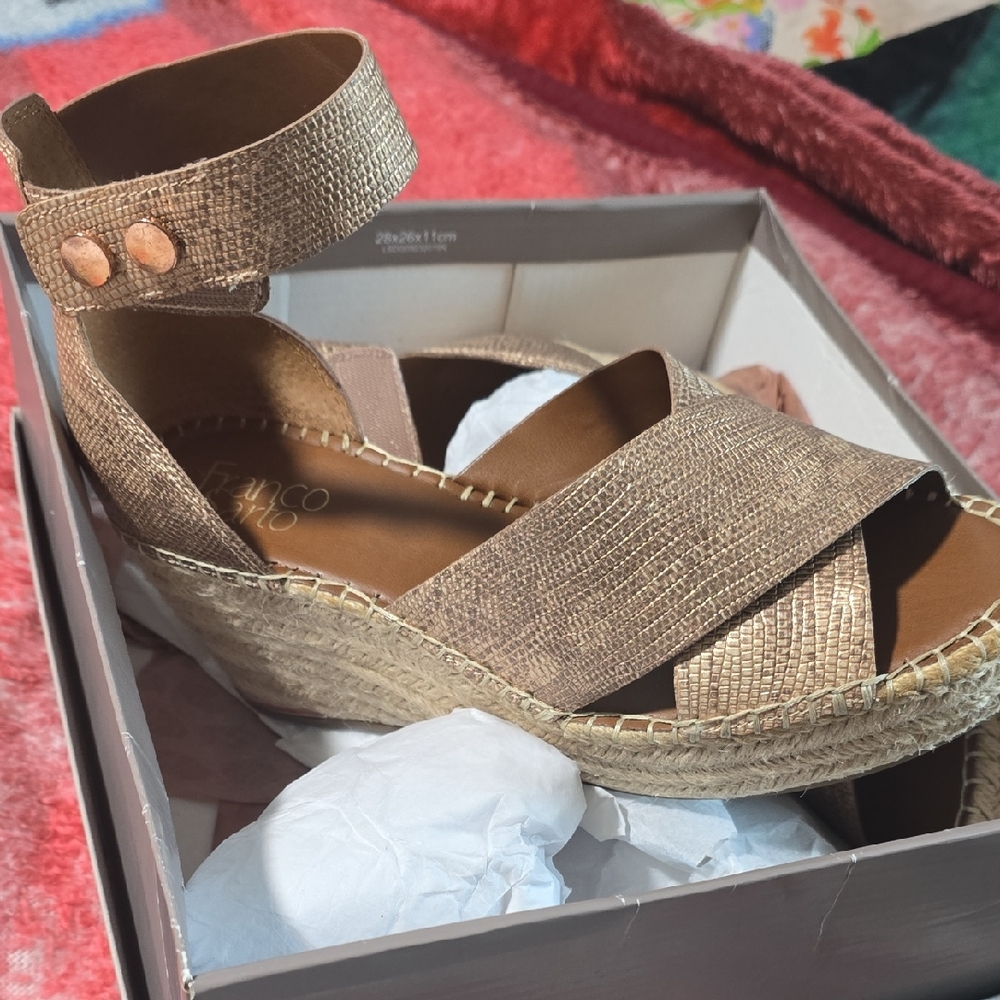 Franco Sarto Textured Brown Wedge Sandals